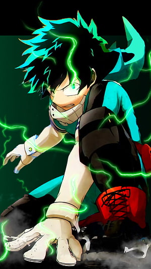 Izuku Midoriya in Full Power with Green Lightning and Glowing Eyes HD phone wallpaper