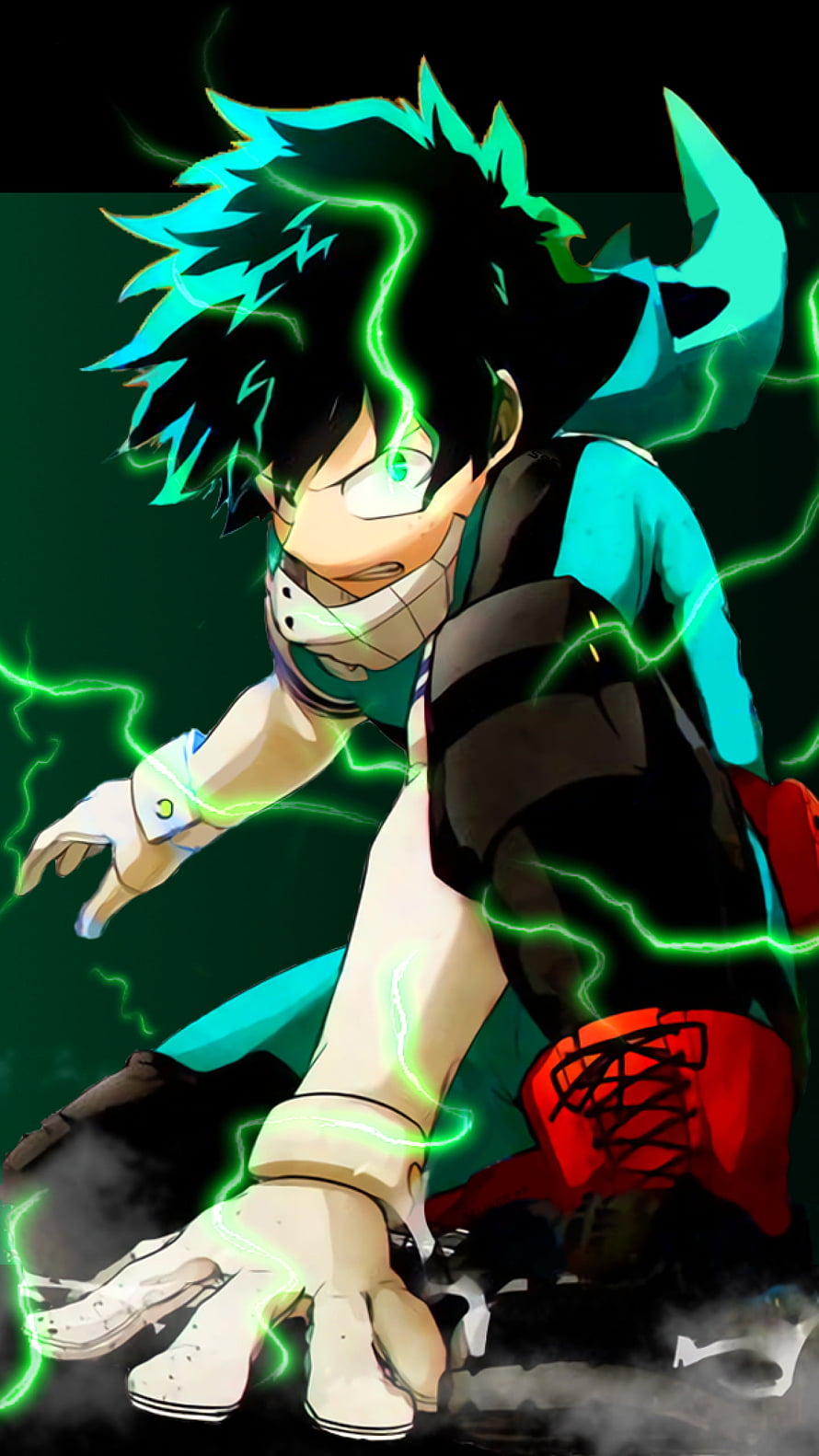 Izuku Midoriya in Full Power with Green Lightning and Glowing Eyes HD phone wallpaper