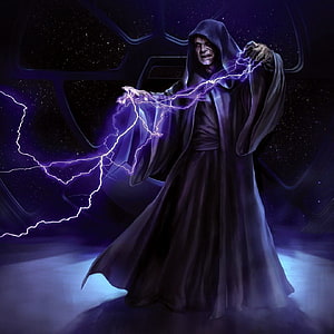 Darth Sidious Channeling Purple Lightning in a Dark Sci-Fi Setting HD phone wallpaper