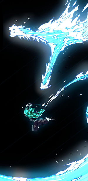 Tanjiro Kamado unleashing Water Breathing sword technique in Demon Slayer anime HD phone wallpaper