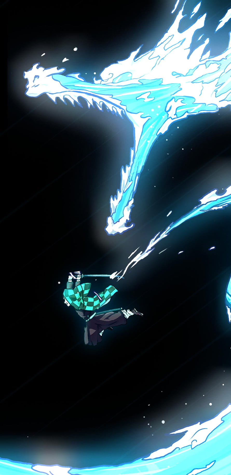 Tanjiro Kamado unleashing Water Breathing sword technique in Demon Slayer anime HD phone wallpaper