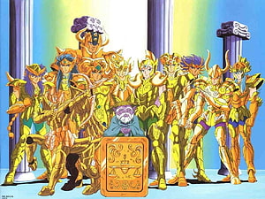 Saint Seiya Gold Saints Group Portrait in Golden Armor HD wallpaper