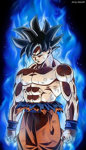 Goku Limit Breaker Form with Blue Aura in Dragon Ball Super Anime Illustration HD phone wallpaper
