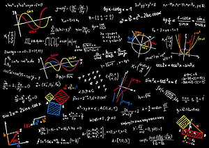 Colorful Mathematical Equations and Geometric Diagrams on Black Background HD wallpaper