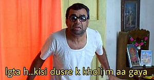 Babu Bhaiya from Hera Pheri in a white t-shirt and sunglasses with a surprised expression HD wallpaper