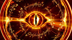 Eye of Sauron with Glowing Runes and Fiery Light from Lord of the Rings HD wallpaper