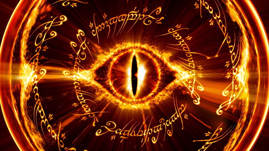 Eye of Sauron with Glowing Runes and Fiery Light from Lord of the Rings HD wallpaper