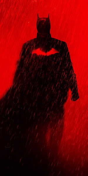 Batman Silhouette in Heavy Rain Against a Vivid Red Background, The Batman, Superman, joker, DC HD phone wallpaper