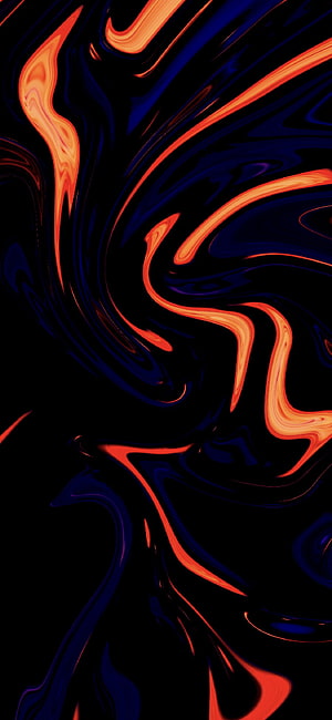 Abstract Liquid Ink Flow with Vibrant Orange and Deep Blue Swirls on Black Background HD phone wallpaper