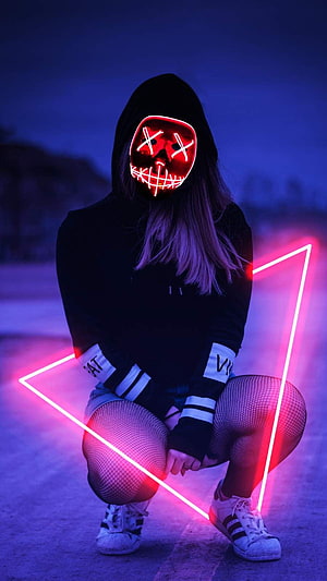 Cyberpunk Woman in LED Mask and Fishnets with Neon Triangle Light, Neon Girl . Girl , Neon girl, Cyberpunk girl, Cool Girl Neon HD phone wallpaper