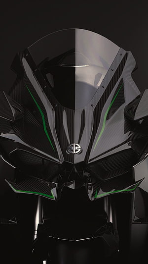 Kawasaki H2R Carbon Fiber Front Fairing with Green Accents and Windshield HD phone wallpaper
