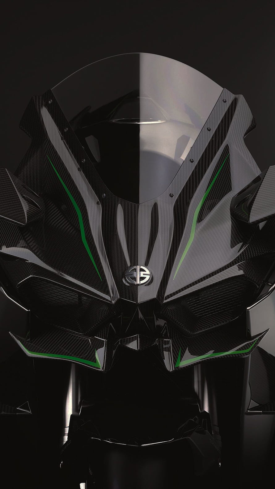 Kawasaki H2R Carbon Fiber Front Fairing with Green Accents and Windshield HD phone wallpaper