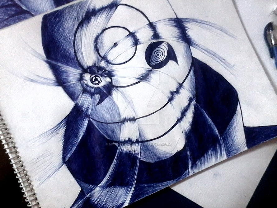 Obito Uchiha Kamui Mode Hand-Drawn Ink Illustration in Sketchbook HD wallpaper