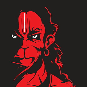 Bajrangbali Red Silhouette Portrait with Fierce Expression and Traditional Earring HD phone wallpaper