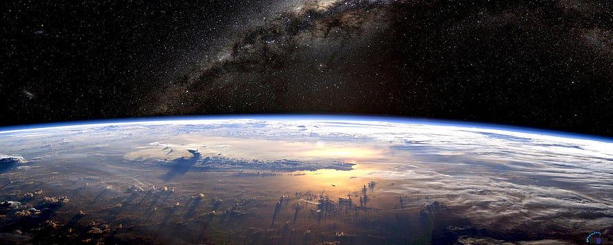 Earth Horizon at Sunset with Milky Way Galaxy in Deep Space HD wallpaper