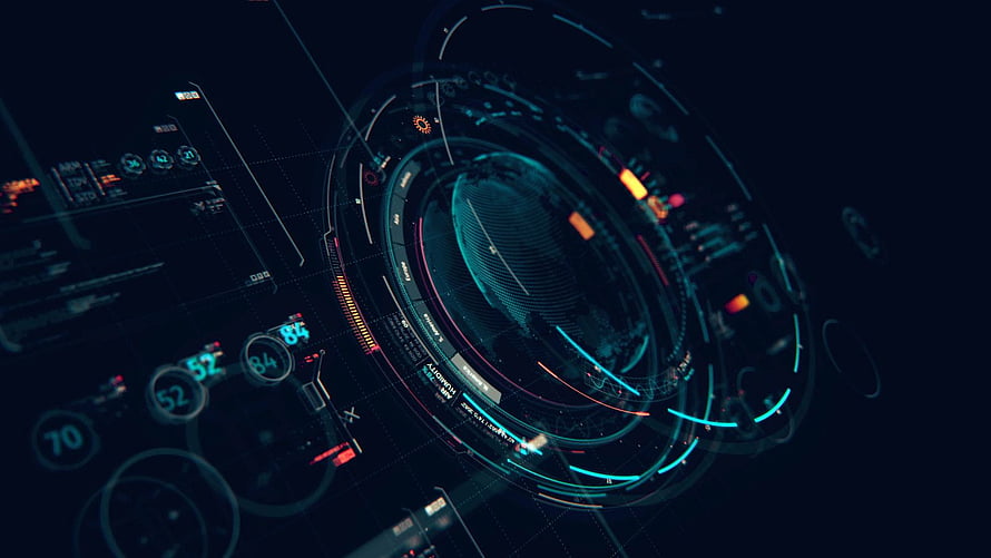 Futuristic Holographic HUD Interface with Global Data Visualization and Neon Cyan Accents HD wallpaper