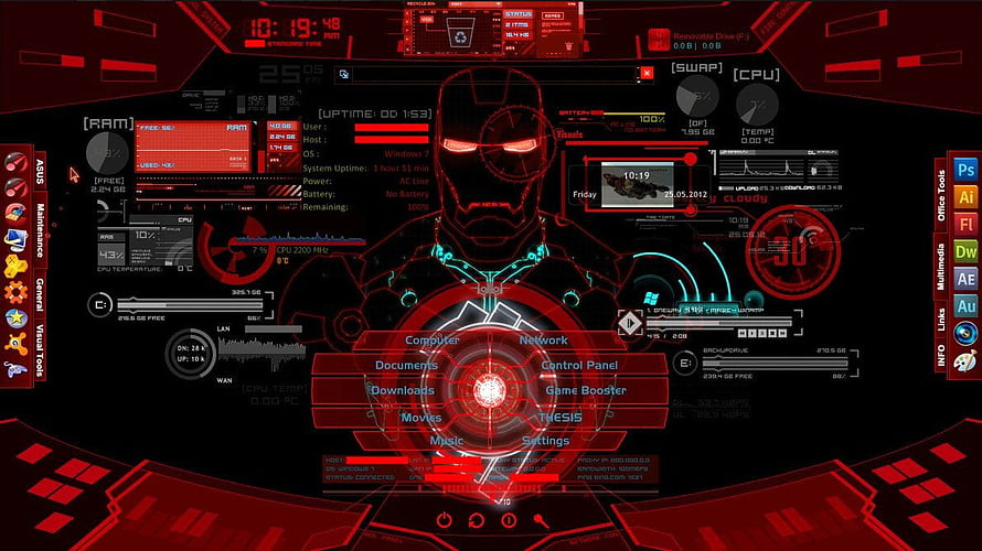 Iron Man JARVIS Futuristic Red Holographic Interface Desktop Background HD wallpaper