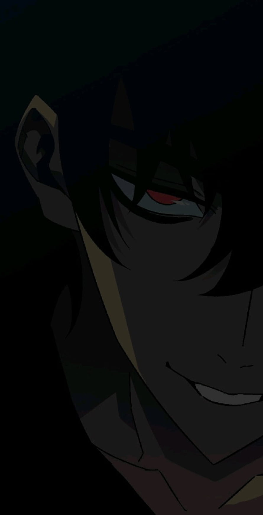 Dark Anime Villain Close-Up Portrait With Red Eyes And Smirk HD phone wallpaper