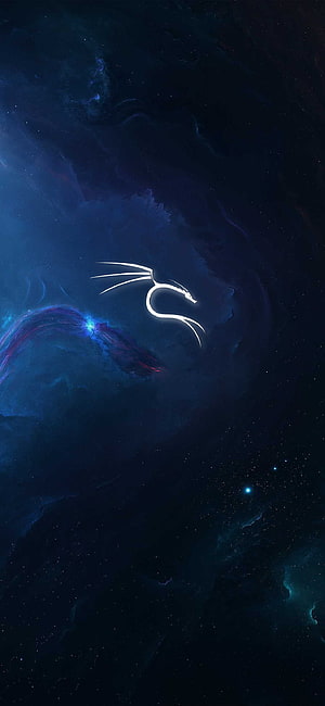 Kali Linux Dragon Logo on Deep Space Nebula Background HD phone wallpaper