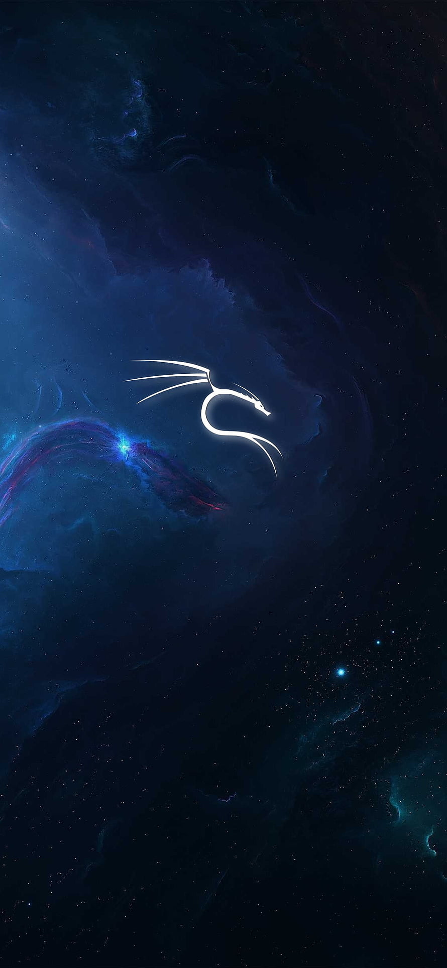 Kali Linux Dragon Logo on Deep Space Nebula Background HD phone wallpaper