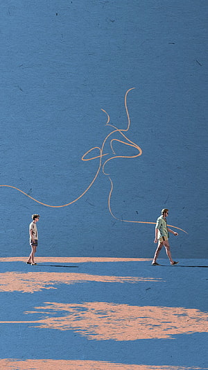 Call Me by Your Name Minimalist Illustration of Two Men Walking in Blue and Orange HD phone wallpaper