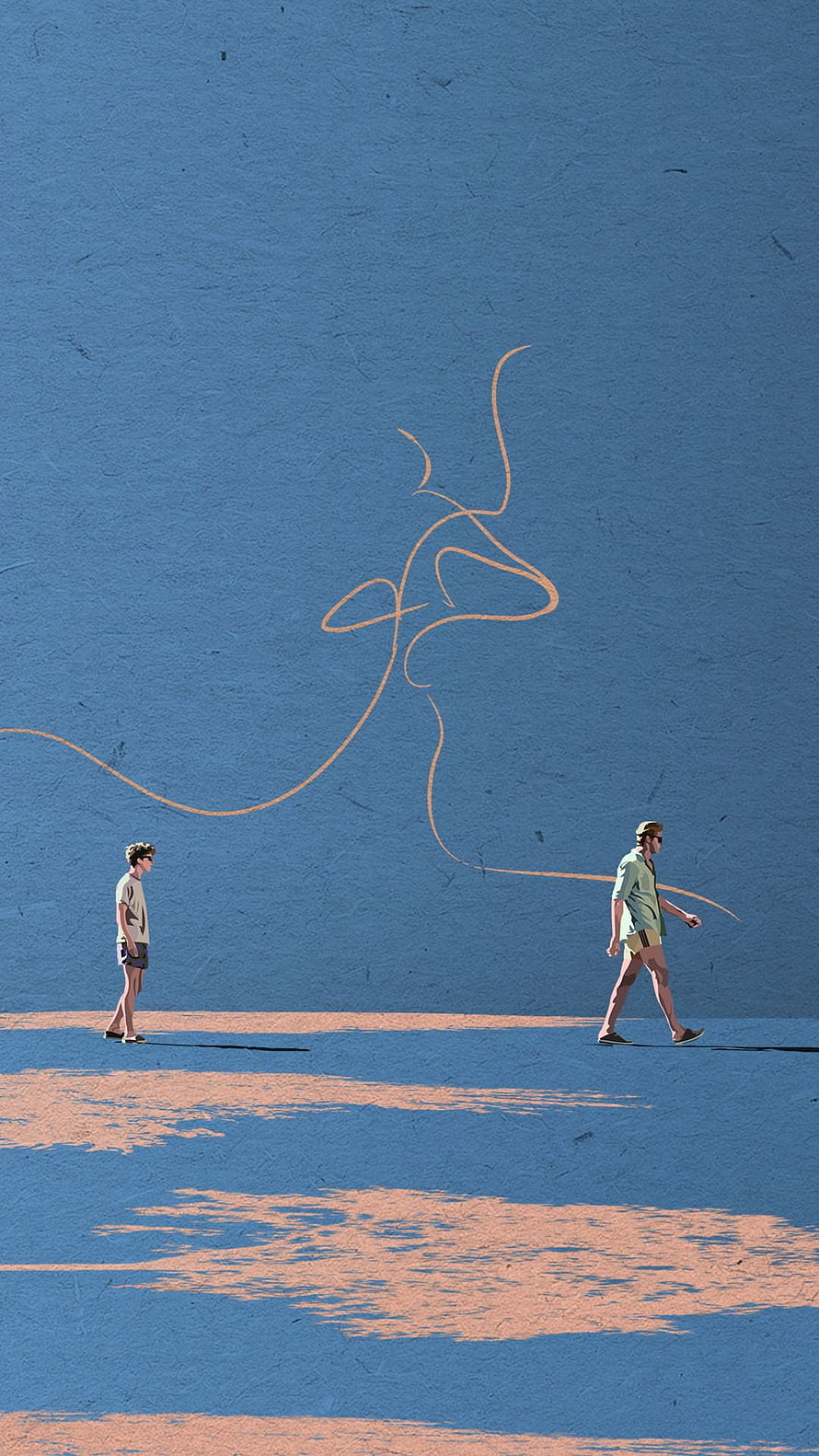Call Me by Your Name Minimalist Illustration of Two Men Walking in Blue and Orange HD phone wallpaper