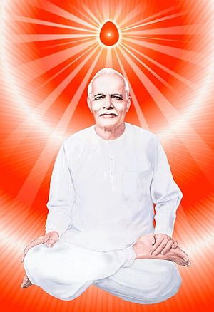 Brahma Baba in Rajyoga Meditation Pose with Radiant Orange Aura and Spiritual Light HD phone wallpaper