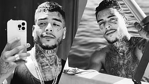 Mc Kevin Black and White Portrait Split Screen with Tattoos and Jewelry HD wallpaper