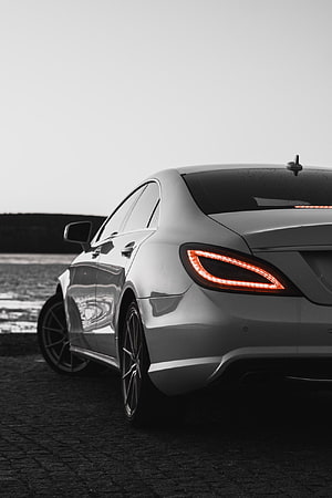 Mercedes-Benz CLS Rear Quarter View with Glowing LED Taillights HD phone wallpaper