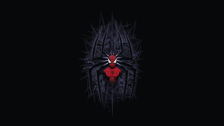 Spider-Man Digital Art: Dark Minimalist Spider Web Design, Spider-man, dark, minimalist, digital art HD wallpaper
