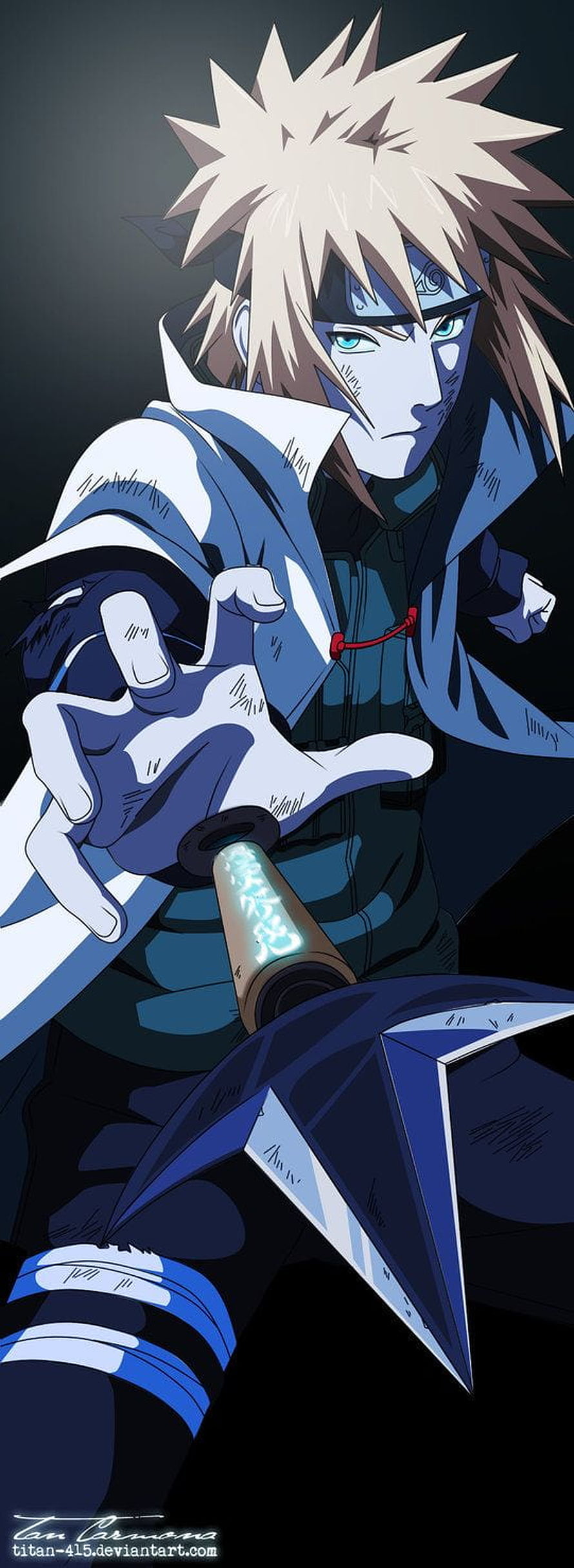 Minato Namikaze Anime Character Artwork with Kunai and Blue Chakra HD phone wallpaper