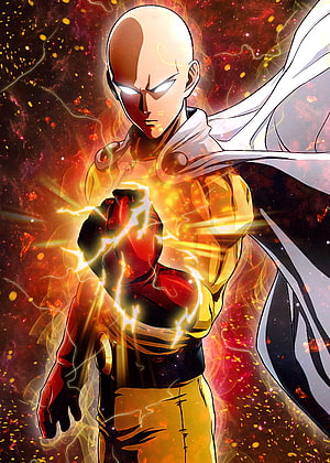 Saitama from One Punch Man channeling golden energy in a cosmic setting, One Punch Man (Saitama) Metal Poster. One punch man anime, Anime, One punch anime, Cool Saitama HD phone wallpaper
