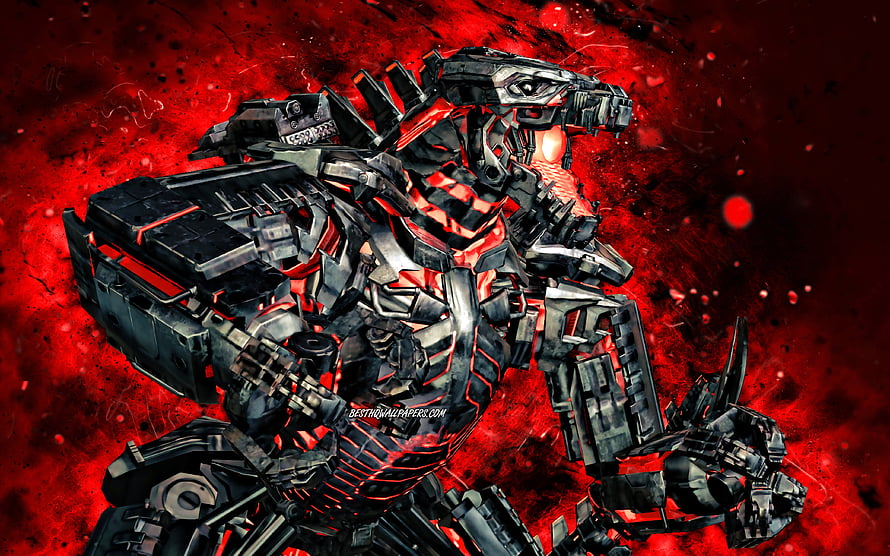 Mechagodzilla Robot Monster with Red Neon Glow on Dark Background HD wallpaper