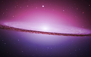 Sombrero Galaxy in Vivid Purple and Pink Hues with Scattered Stars HD wallpaper