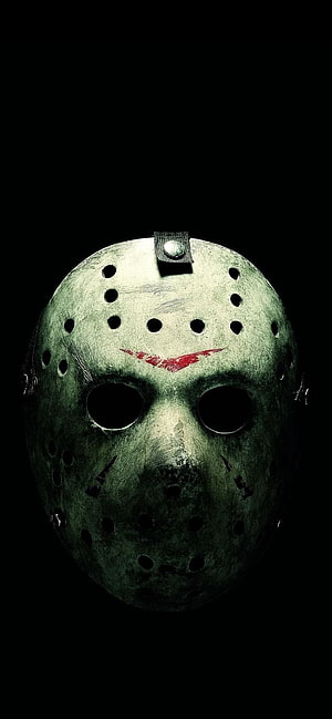 Jason Voorhees Hockey Mask with Red Mark on Black Background HD phone wallpaper