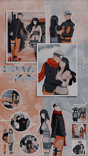 Naruto and Hinata Anime Couple Artwork Collage with Romantic Scenes and Character Portraits HD phone wallpaper
