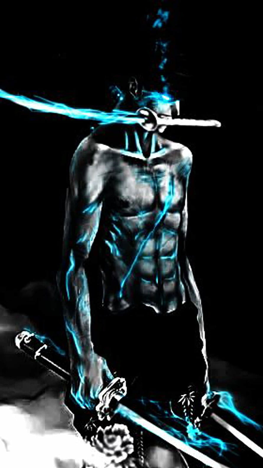 Roronoa Zoro Wielding Dual Swords With Glowing Blue Haki Energy HD phone wallpaper