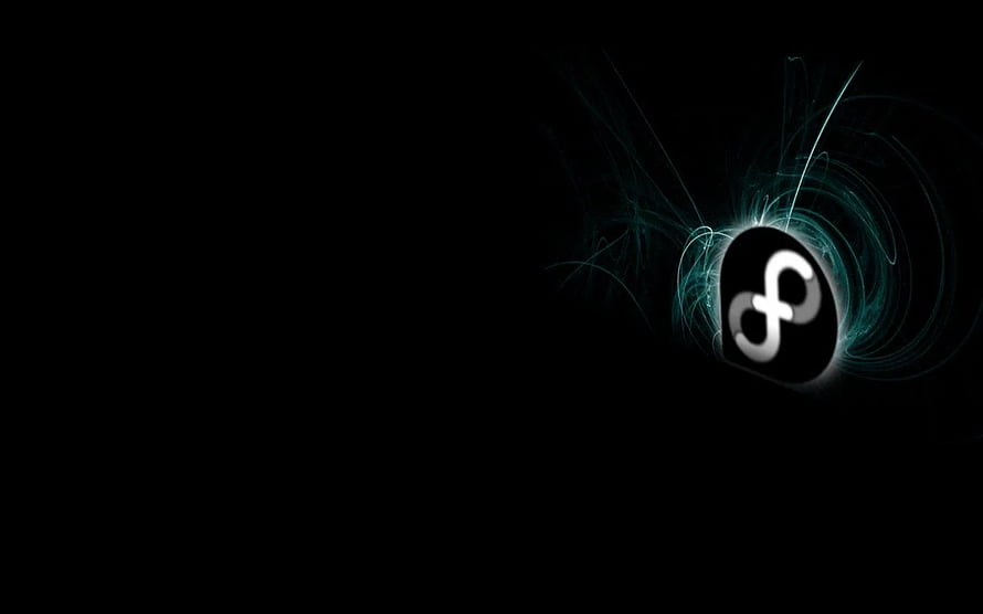 Fedora Linux Logo with Glowing Teal Light Trails on Black Background HD wallpaper