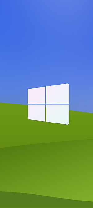 Windows XP Logo on Minimalist Green and Blue Landscape Background HD phone wallpaper