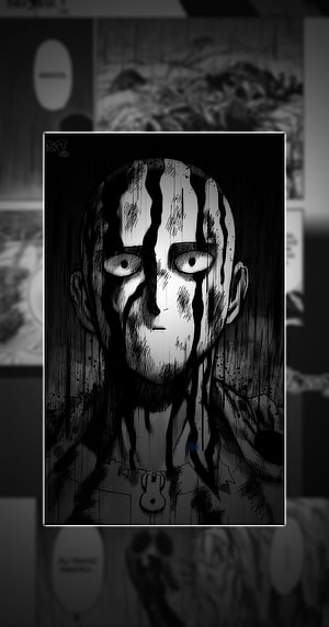 Saitama One Punch Man manga panel with dark ink drips and intense expression HD phone wallpaper
