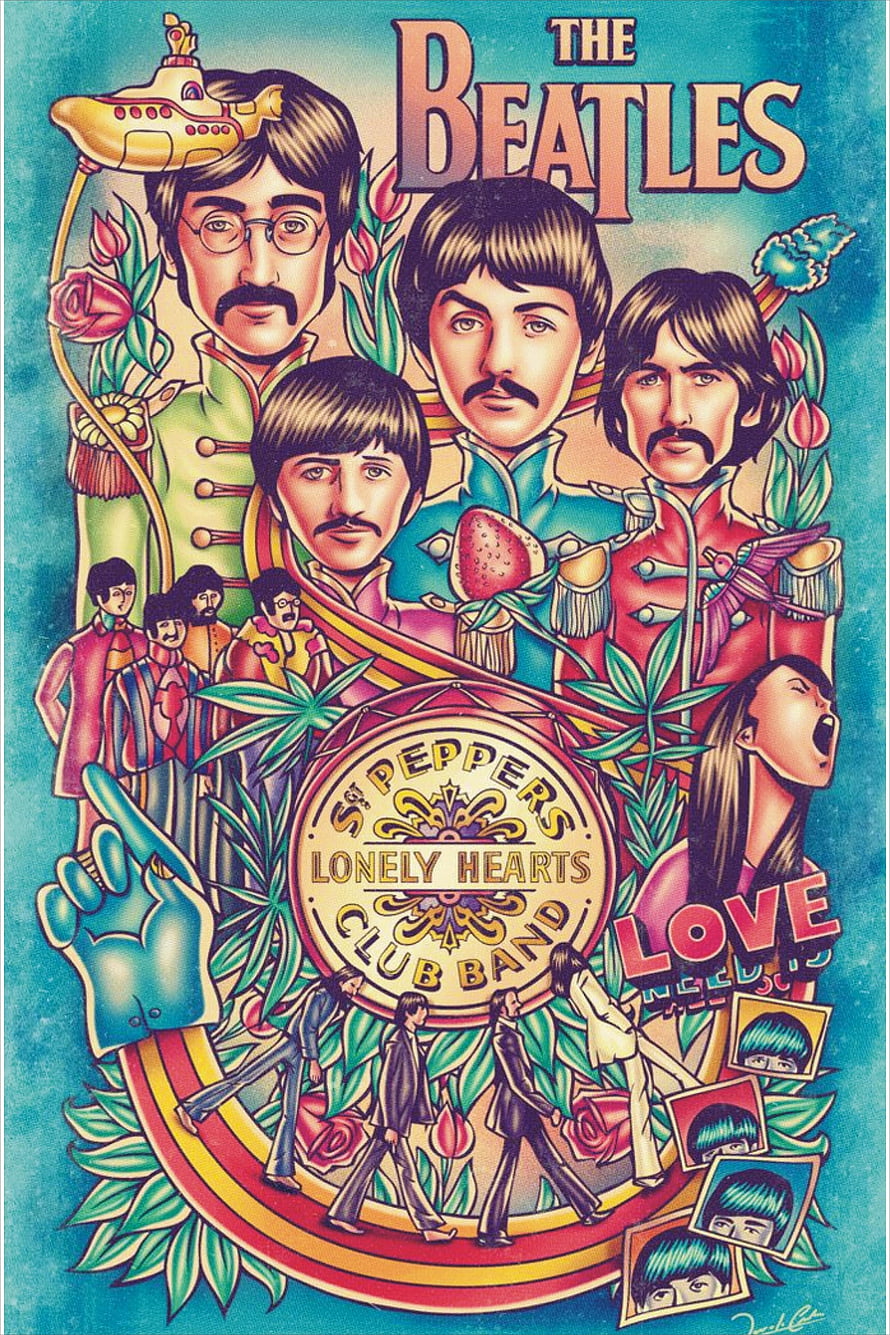 The Beatles Sgt. Pepper's Lonely Hearts Club Band Psychedelic Poster Art HD phone wallpaper