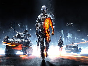 Battlefield 3 Soldier Walking Through Urban Battlefield With Tanks And Jets HD wallpaper