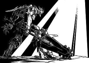 Barbatos Gundam Black and White Line Art Illustration HD wallpaper