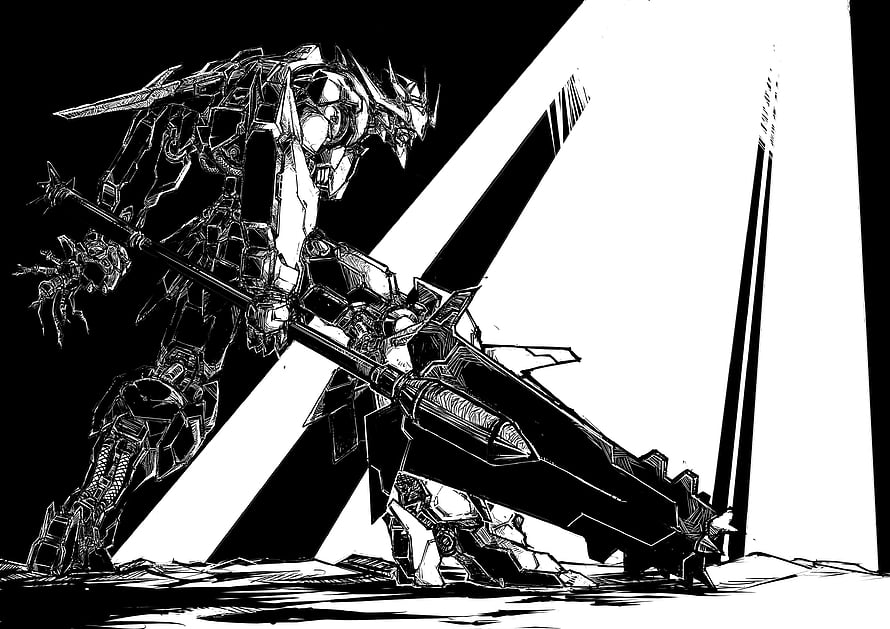 Barbatos Gundam Black and White Line Art Illustration HD wallpaper