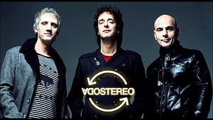 Soda Stereo Band Members Studio Portrait with Logo HD wallpaper