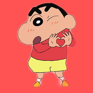 Shin-chan Making a Heart Gesture with a Wink on a Red Background HD phone wallpaper