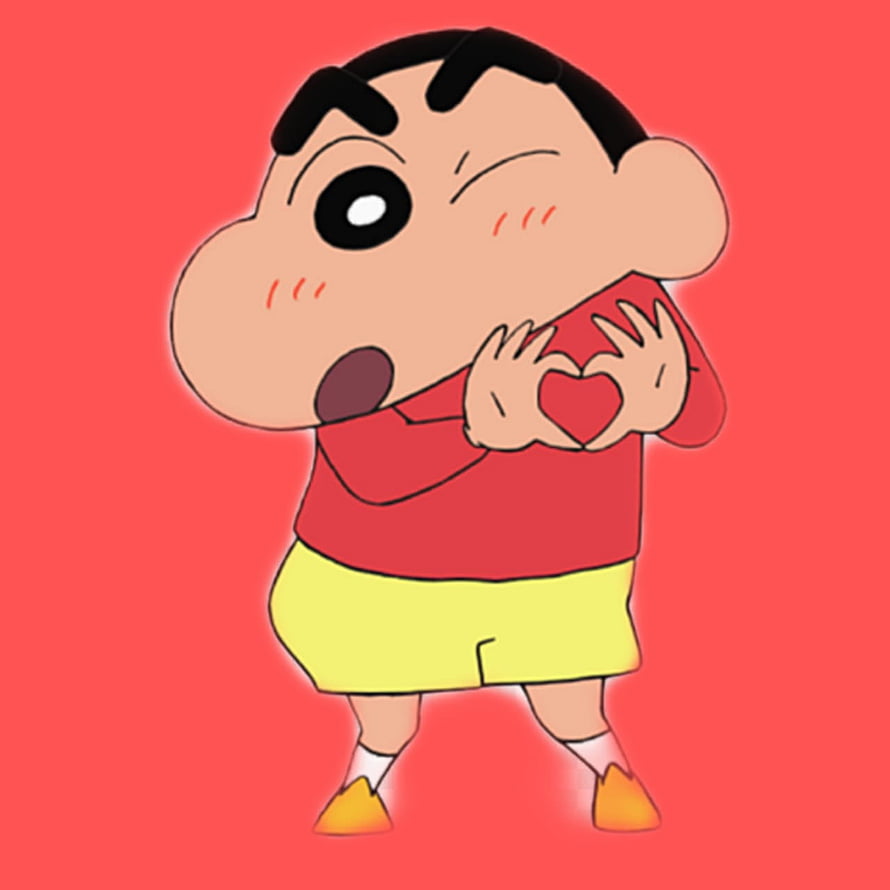 Shin-chan Making a Heart Gesture with a Wink on a Red Background HD phone wallpaper