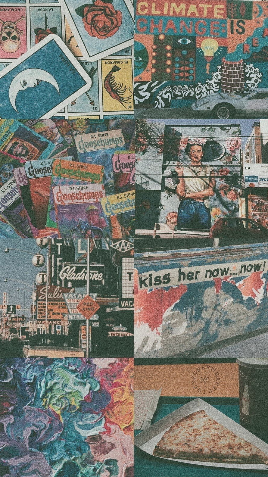 Retro Collage Wallpaper Featuring Vintage Posters, Graffiti, and Nostalgic Pop Culture Elements HD phone wallpaper