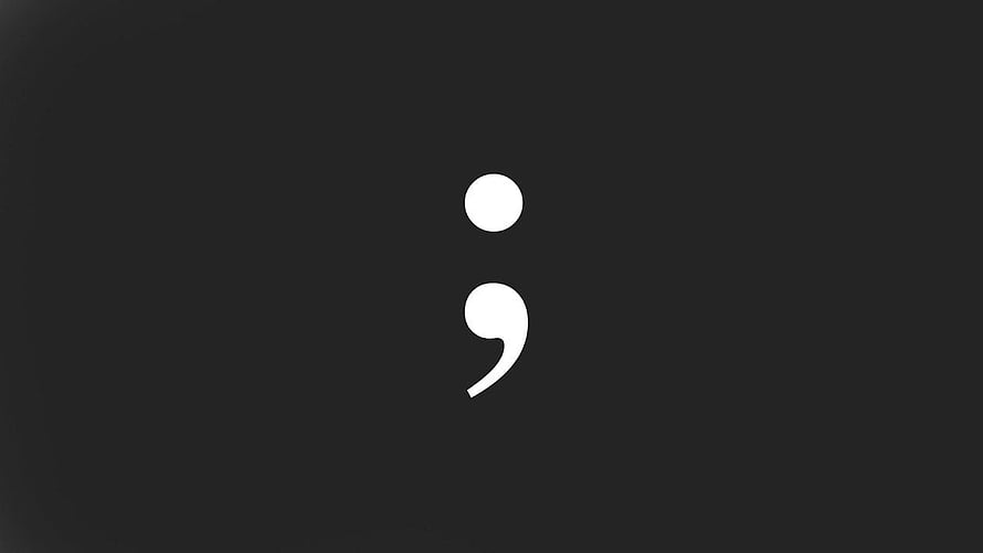 Minimalist White Semicolon Punctuation Mark on Dark Charcoal Background HD wallpaper