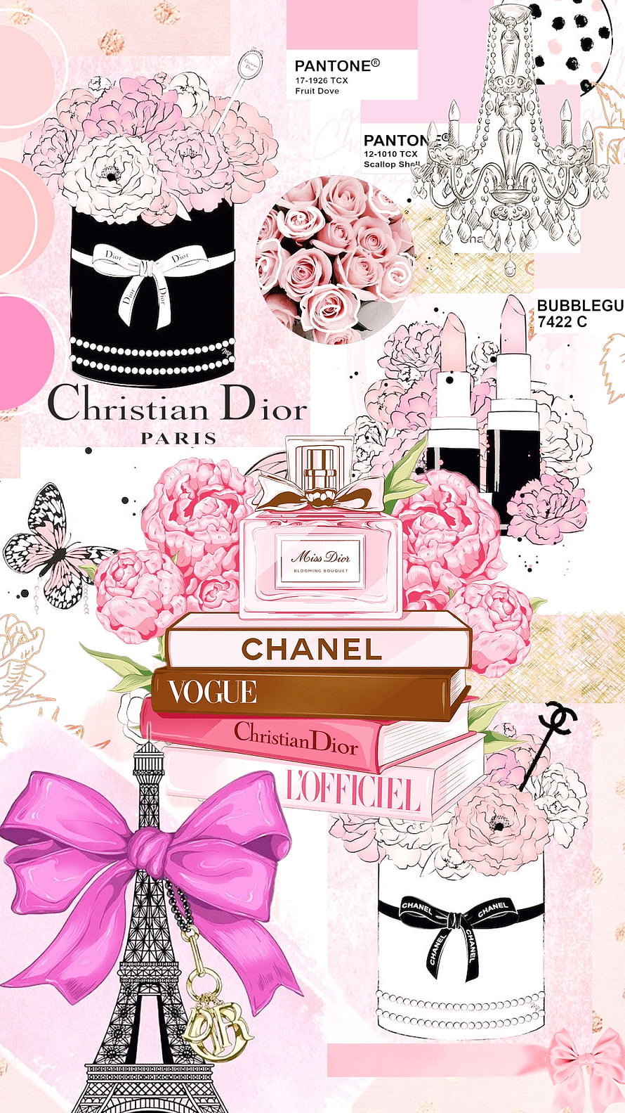 Pink Fashion Moodboard Featuring Chanel, Dior, and Parisian Elegance HD phone wallpaper